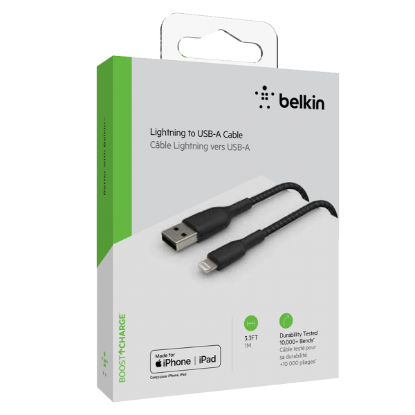 Braided Lightning to USB-A Cable (1m / 3.3ft, Black)